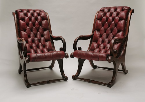 Leather mahogany library chairs
