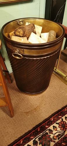 Mahogany and brass bound spiral peat buckets