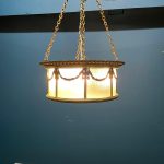 Victorian cylindrical brass and glass hanging ceiling light